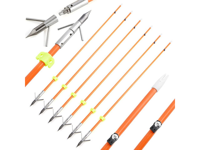 SHARROW Bowfishing Arrows 32 Inch Fish Hunting Solid Fiberglass Shaft for Compound Recurve Bow 6 Pack (6, bowfishing arrows with silver broadheads)