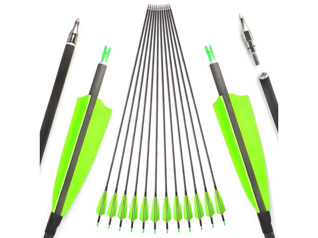 SHARROW 33 inch Carbon Arrow Hunting Arrows 400 Spine with 100 Grain Removable Tips for Archery Compound & Recurve & Traditional Bow Hunting...