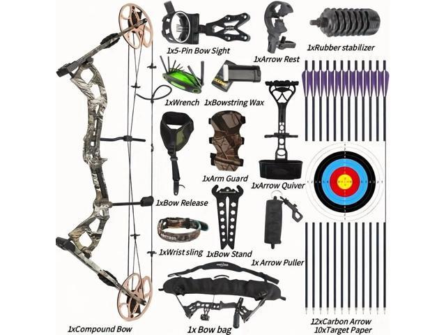 0-70lbs Compound Bow Set Carbon Arrows Bag 325fps Adult Hunting Archery Shooting