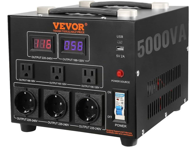 VEVOR Voltage Converter Transformer, 5000W, Heavy Duty Step Up/Down Transformer, Convert from 110 Volt to 220 Volt and from 220 Volt to 110 Volt,...