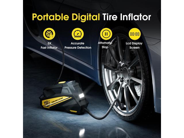 SOEWIOU Tire Inflator Portable Air Compressor - DC 12V Air Pump for Car Tires with 150PSI LCD Digital Gauge & Emergency LED Light,Auto Tire Pump...