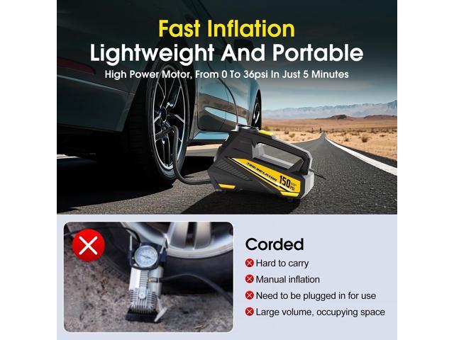 SOEWIOU Tire Inflator Portable Air Compressor - DC 12V Air Pump for Car Tires with 150PSI LCD Digital Gauge & Emergency LED Light,Auto Tire Pump...