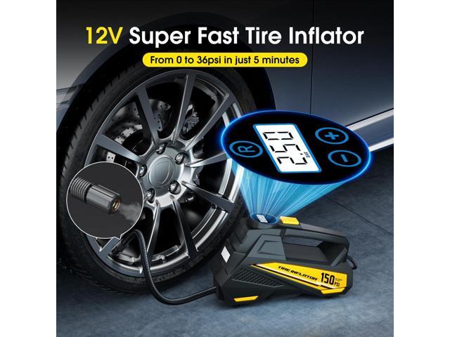 SOEWIOU Tire Inflator Portable Air Compressor - DC 12V Air Pump for Car Tires with 150PSI LCD Digital Gauge & Emergency LED Light,Auto Tire Pump...
