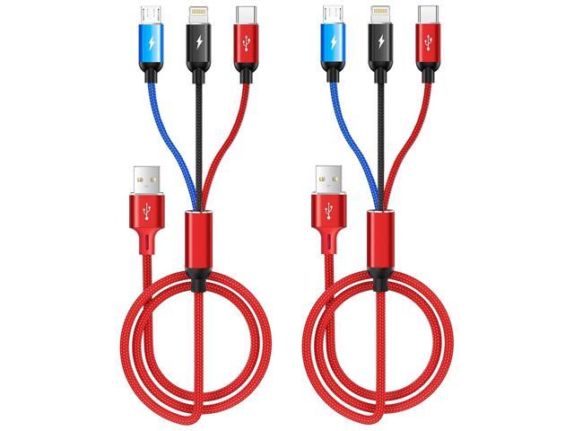 SOEWIOU Multi Charger Cable, Fast Multi Charging Cord 3 in 1 Nylon Braided Multiple USB Universal Charging Cable for Type-C, Micro USB, Cell...