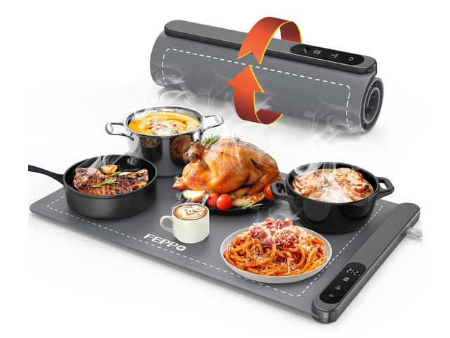 Food Warming Mat, Upgrade High-tech Heating System, Fast Full Surface Electric Warming Tray with 6 Level Adjustable Temperature and 6 Hours Timer,...