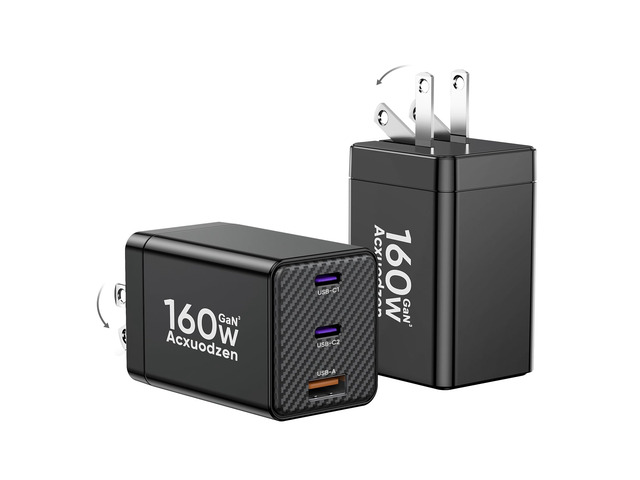 2 Pack 160W USB C Charger Block,3 Port GaN Type C Fast Charging Dual 65W Foldable QC3.0 Laptop Charging Station for MacBook, iPhone, Samsung,...
