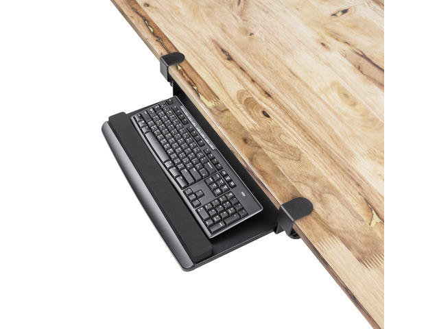 Clamp-On Retractable Adjustable Keyboard Tray, Under Desk Ergonomic Keyboard Tray - Easy Tool-Free Install - Small with Wrist Rest 20' (24.8'...