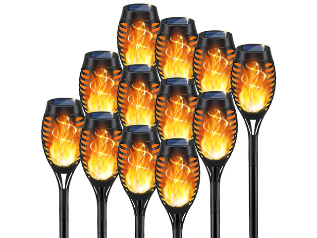 12Pack Solar Torch Light with Flickering Flame for Halloween Decor Solar Lights Outdoor for Halloween Decorations, Waterproof Solar Garden Lights,...