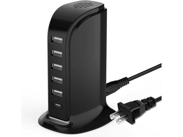 20W USB Charging Station with USB-C PD Fast Charging, Multiport Charger Tower for iPhone, Smartphones, Tablets & USB Devices, Black