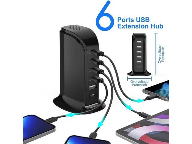 USB Charging Station for Multiple Devices, 40W Multiport Charger Tower, USB-C Port Supports PD Quick Charge Compatible with iPhone, Smartphones,...