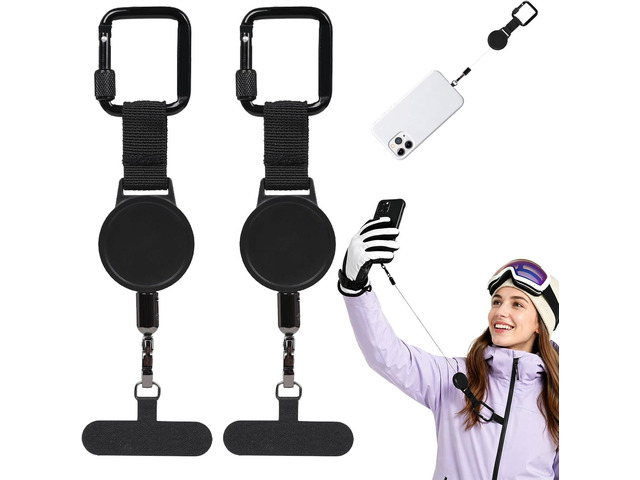 Retractable Phone Tether Anti Theft, Anti Pickpocket Phone Strap with Secure Locking Clip and 360° Anti-Tangle Design for Travel Hiking Skiing (2pcs)
