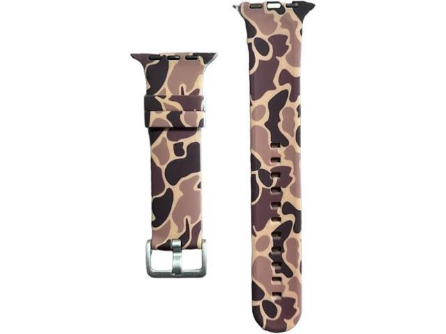 Camo Watch Band Compatible with Apple Watch, Vintage Duck Camouflage Silicone Strap with Buckle, Classic Old School Design, Fits 42mm49mm, M/L Length