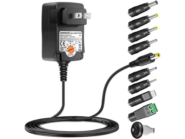 Powseed 12W Universal AC Adapter 3V 4.5V 5V 6V 7.5V 9V 12V 1A DC Charger Universal Charger For Household Elecronics Routers Speakers CCTV Cameras...