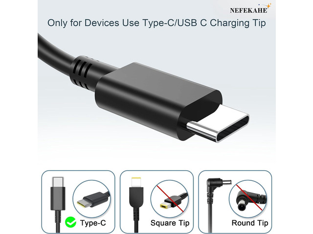 65W USB C Laptop Charger, Type-C Power Adapter Replacement for HP, Dell, Google Chromebook & PC Computer, Fast Charging Cord Supply for Lenovo...