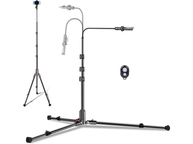 CAMBOFOTO 84' Phone Tripod, Tall Tripod Stand for Selfies with Flexible Gooseneck & Remote, Compatible with iPhone Android, Travel/Gopro/Ring...