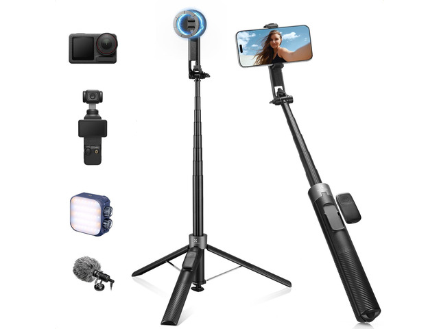 K & F CONCEPT Popod 72' Phone Tripod, 3-in-1 Clip & Magnetic Selfie Stick with Remote, Automatic Phone Tripod Stand, Compatible with iPhone 17-12...
