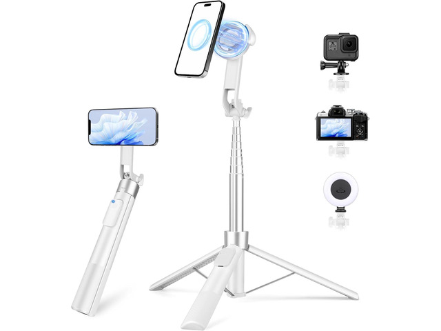 70' Magnetic Tripod for iPhone Magsafe, Extendable Selfie Stick Tripod with Rechargeable Remote & Magnetic Holder, 360° Rotatable Cell Phone...