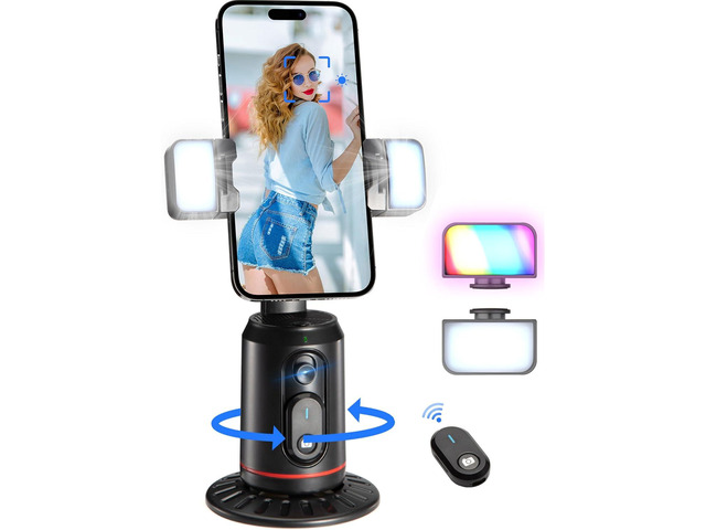 MQOUNY Auto Face Tracking Phone Holder, 360° Rotation Face Body Phone Tripod Smart Shooting Camera Mount with Rechargeable Remote and Light for...