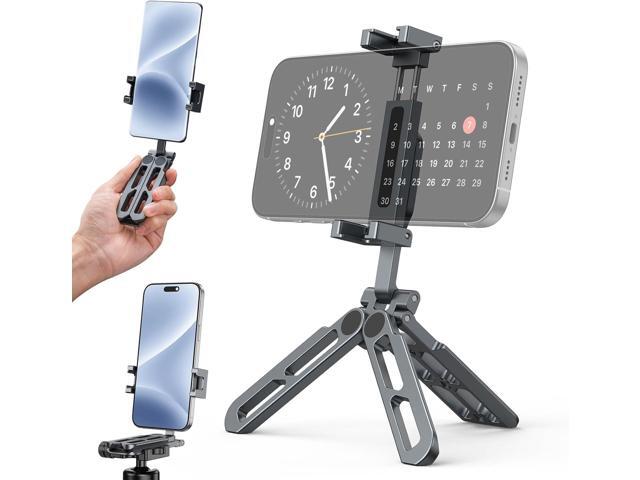 Phone Tripod Stand Foldable, PT-05 Pocket Cell Phone Tripod Mount Handle Smartphone Desk Stand Travel All in One Vlog Video Aluminium 2 Cold Shoe...