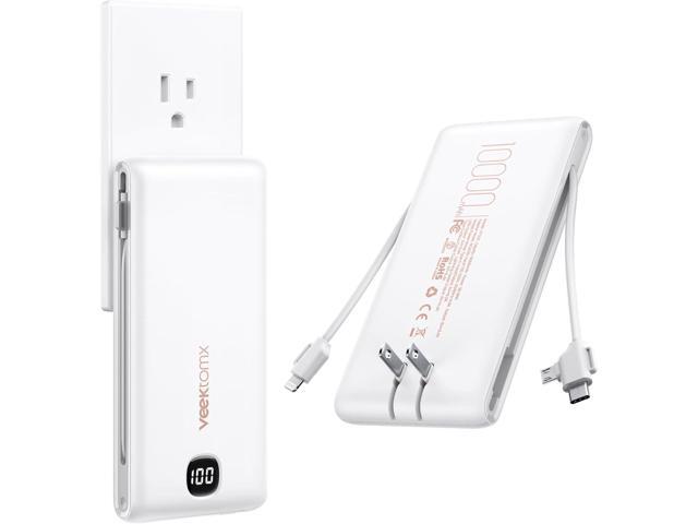 VEEKTOMX Portable Charger with Built in Cables 10000mAh, Power Bank for iPhone with AC Wall Plug, Fast Charging USB C Slim Battery Pack with LED...