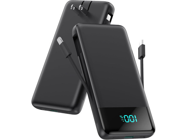 Portable Charger for iPhone with Built-in Cables and Wall Plug,Upgraded 13800mAh Fast Charging USB C Power Bank,4 Outputs Slim Travel Essential...