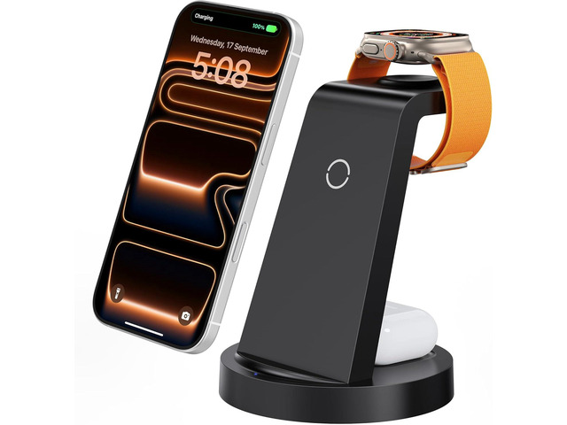 Anlmz 3 in 1 Charging Station for iPhone, Wireless Charger for iPhone 17 16e 16 15 14 13 12 11 X Pro Max & Apple Watch - Wireless Charging Station...