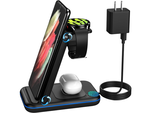 Wireless Charger for Samsung/Android, HOLYJOY Foldable 3 in 1 Fast Charging Station/Stand/Multi Charger for Samsung S25 Ultra/S24/Note 20, Travel...