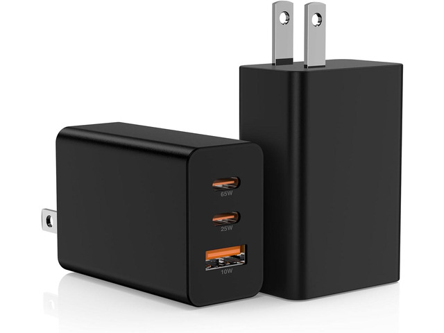 2Pack 65W USB C Wall Charger Block, 3-Port USB C Charging Adapter 100W Type C Super Fast Charging Power Plug Cube for MacBook Pro/Air,i-Pad...