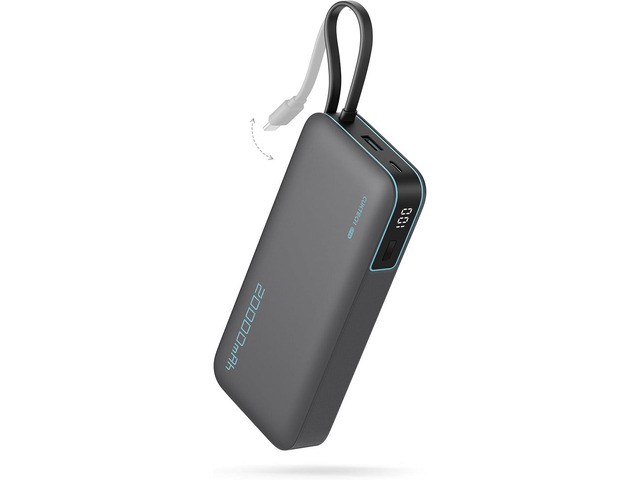 CUKTECH 45W Power Bank 20000mAh, Portable Travel Charger Built-in USB C Cable, Fast Charging Battery Pack for iPhone 16/15/14/13, iPad, Samsung...