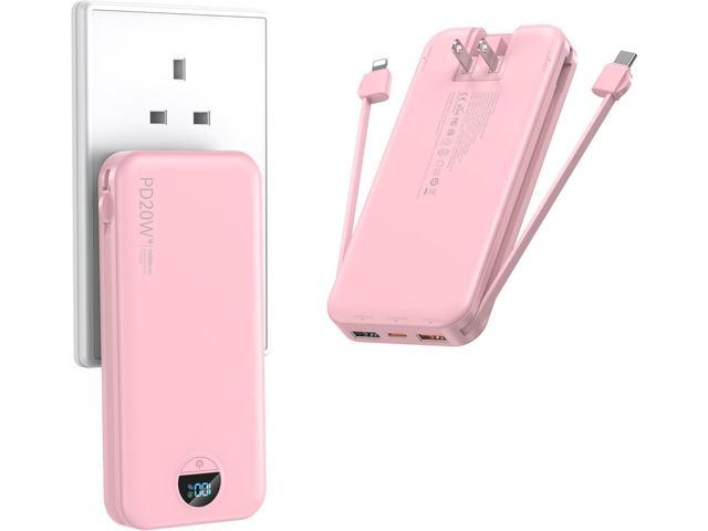 Portable Charger with Wall Plug, 10000mAh USB C Power Bank Fast Charging, External Battery Pack with Built in Cables, Digital Display, 5 Output 4...