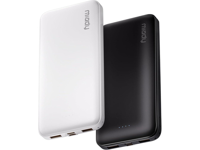 Miady 2-Pack Portable Charger, Slim 10000mAh Power Bank Travel Battery Pack 3 Outputs 2 Inputs Compatible with iPhone 17/16/15/14/13 Galaxy S24/22...