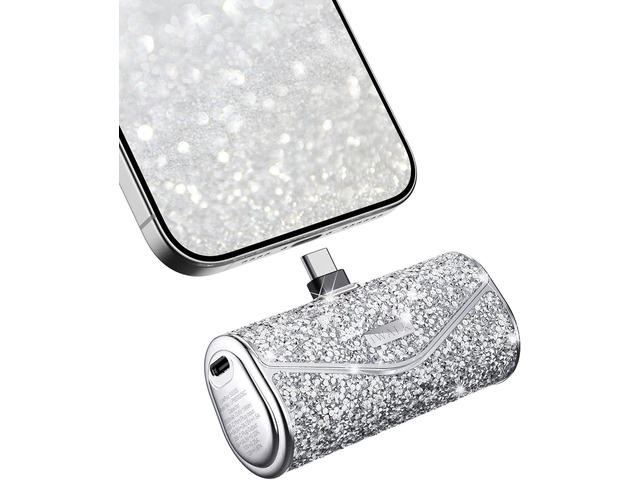 iWALK Upgraded Sparkly Portable Charger 22.5W, 5000mAh Power Bank for iPhone 17/16/15 Series, Mini Battery Pack with Built-in USB-C Connector...