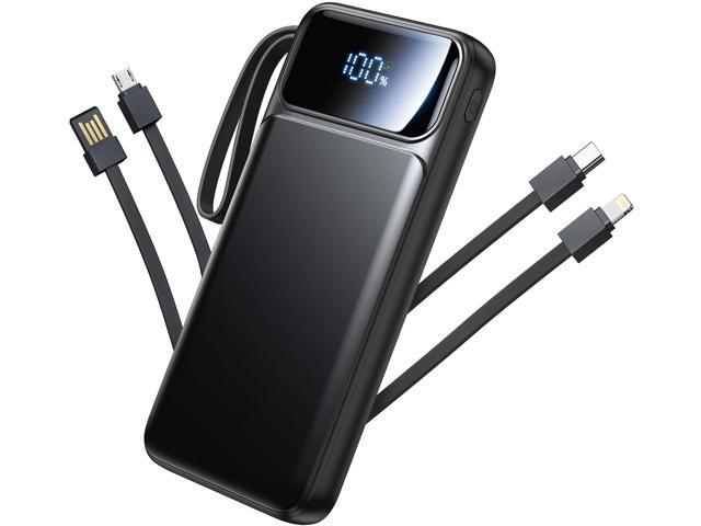 Power Bank, Portable Charger with Built in Cable 22.5W Fast Charging Battery Pack 10000mAh Slim 6 Outputs 3 Inputs LED Display Phone Charger for...
