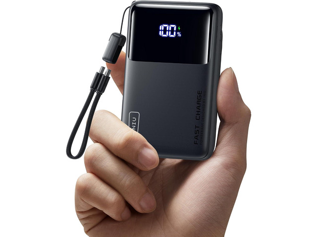 INIU Portable Charger, Ultra Small 45W Fast Charging Power Bank, 10000mAh USB C Battery Pack with Cable & Stand, TSA Travel Phone Charger for...