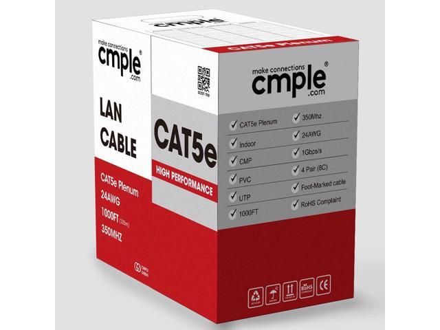 Cmple - Cat5e Plenum Cable 1000ft, CMP, Yellow, 350MHz Gigabit Ethernet Solid Network Internet Bulk UTP