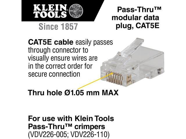 Klein Tools VDV826-762 Pass-Thru Modular Data Plug, RJ45 CAT5e, Gold Plated, Pass Through Connectors 200-Pack
