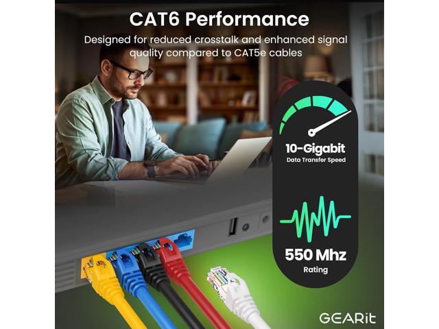 GEARit 100-Pack Cat6 Patch Cable 0.5 Foot / 6 Inches Cat 6 Ethernet Cable Snagless Flexible Soft Tab - Premium Series - White