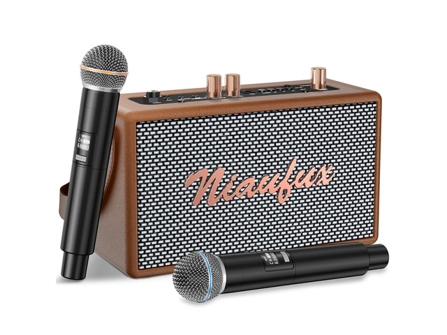 Karaoke Machine, Retro-Design Speaker with 2 Wireless Microphones for Adults & Kids, Portable Karaoke System for Home Party,...