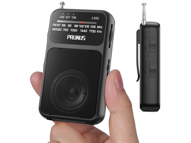 J-555 Pocket Radio AM FM USB-C Charging& Battery Operated, Back Clip Excellent Reception & Clear Speaker and Headphone Jack, Flashlight,...
