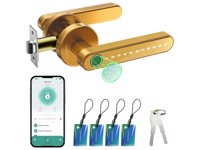 Smart Door Lock with Knob, Keyless Entry Door Locks with Handle, Fingerprint Door Knob for Bedroom/Front Door/Apartment,Generate Passcode Gold