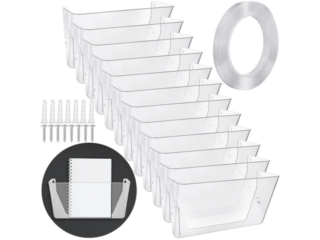 12 Pcs Plastic Single Pocket Wall Mount File Holder with Double Sided Adhesive Tape and Screws Wall File Hanging Folder Letter Paper Mail Organizer...