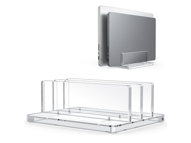 Vertical Laptop Stand, Clear Acrylic Dual Holder for MacBook Gaming Adjustable Width 0.43-1.38', Clear Acrylic Dual Slot Stand for Desk,...