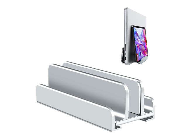Aluminum Vertical Laptop Stand Holder for Desk Compatible with MacBook Pro, MacBook Air, Dell, HP, Lenovo, Up to 17.3 inches, Silver