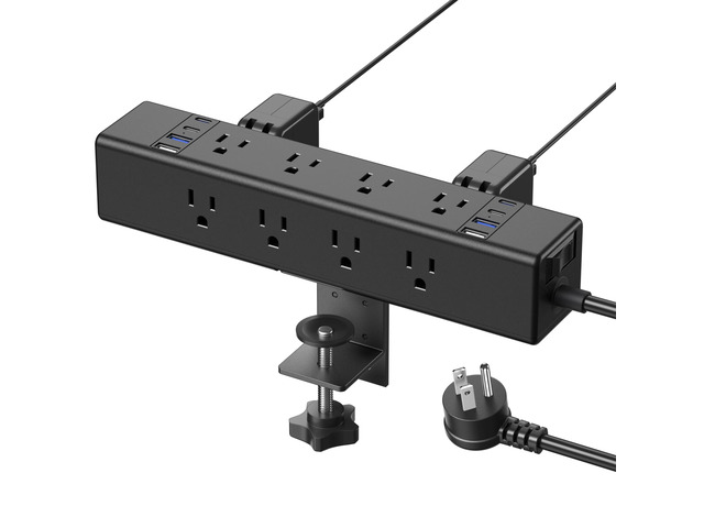 45W Per Side USB-C Desktop Outlet Station, Clamp Power Strip Surge Protector 4800J, Home Office Standing Desk Organizers and Accessories, 10FT...