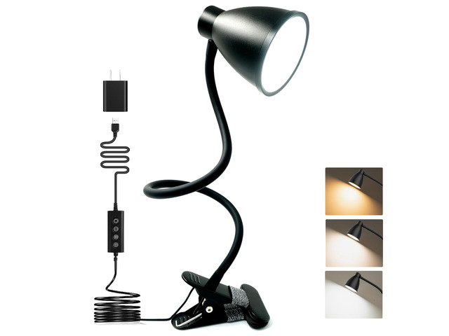 Desk Lamp 5 Color Modes 10 Brightness Dimmer Reading Light Black 10W 38 LED Clamp Lamp with Auto Off Timer 360° Flexible Neck Clip on Light for...