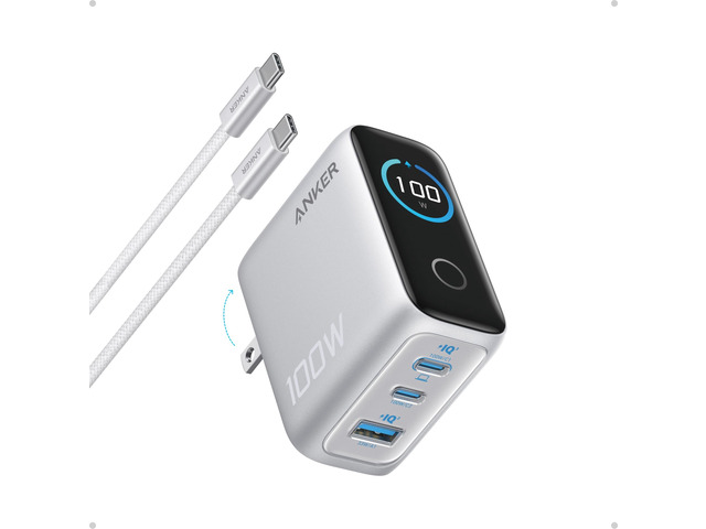 100W Max USB C Charger, 3-Port GaN Phone Charger with Smart Display Ultra-Compact Fast Laptop Charger with Touch Control for iPhone 17...