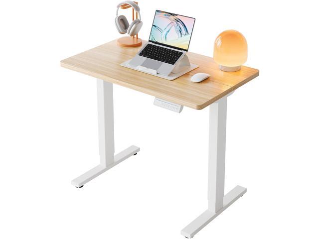32' Small Electric Standing Desk Adjustable Height, 4 Memory Height Settings, Sit Stand Up Desk for Home Office & Computer Workstation, LightWalnut