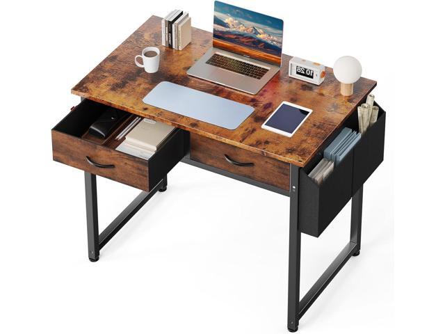 32' Home Office Computer Desk with Drawers, Small Gaming Writing Study Table with Storage Side Bag, Headphone Hook and Adjustable Feet for Bedroom...