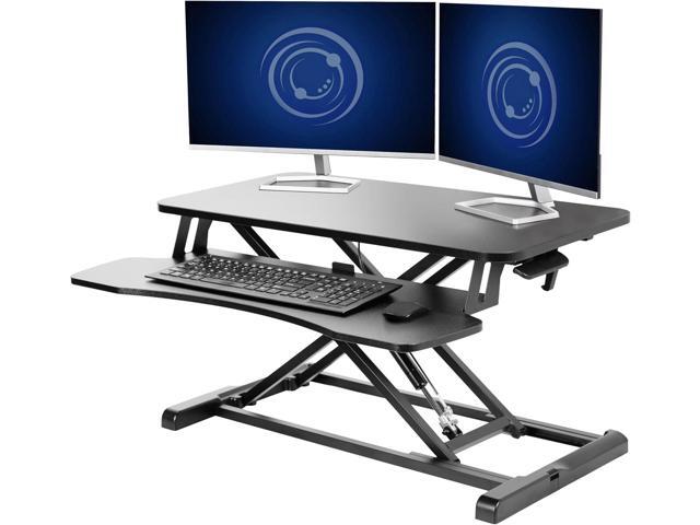 32 inch Desk Converter, K Series, Height Adjustable Sit to Stand Riser, Dual Monitor and Laptop Workstation with Wide Keyboard Tray, Black, DESK-V000K