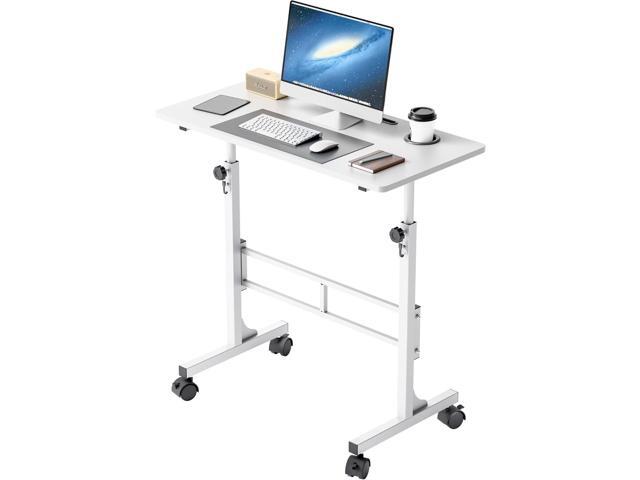 31.4' Small Portable Standing Desk Height Adjustable with Lockable Wheels, Mobile Stand Laptop Computer Workstation for Walking Pad Treadmill (White)